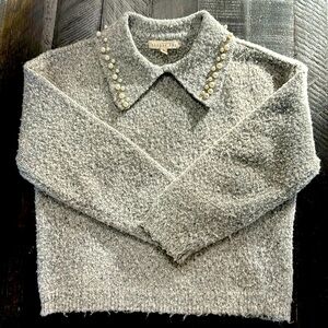 Copper Key Gray Girls Size 6 Pearl Collar Sweater
